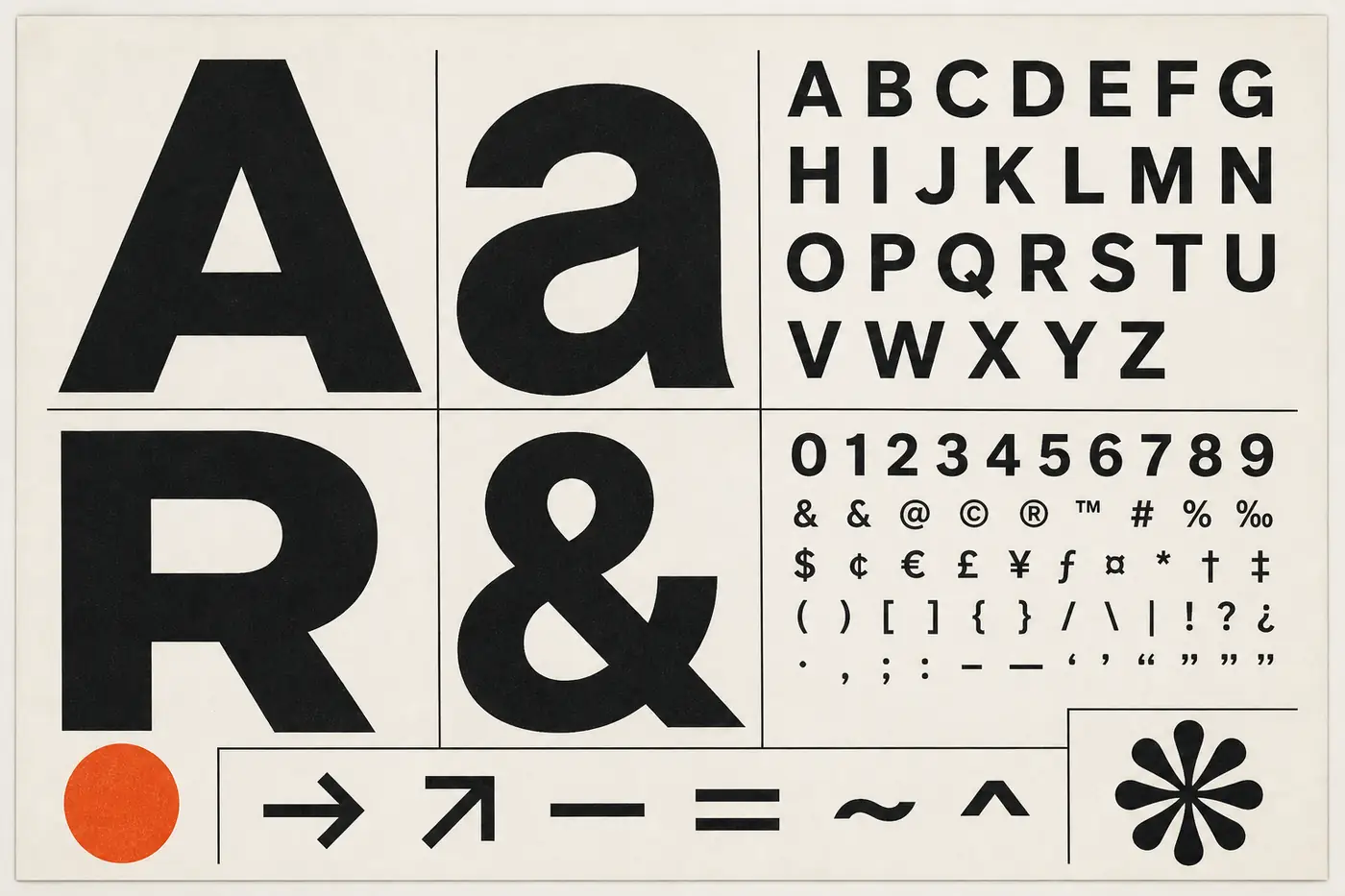 Mono Grotesk type specimen sheet with oversized glyphs